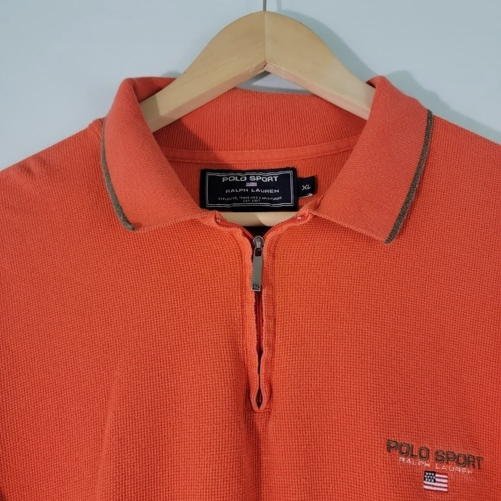 VTG POLO SPORT Men's Orange 100% Cotton Casual Golf Shirt Size XL